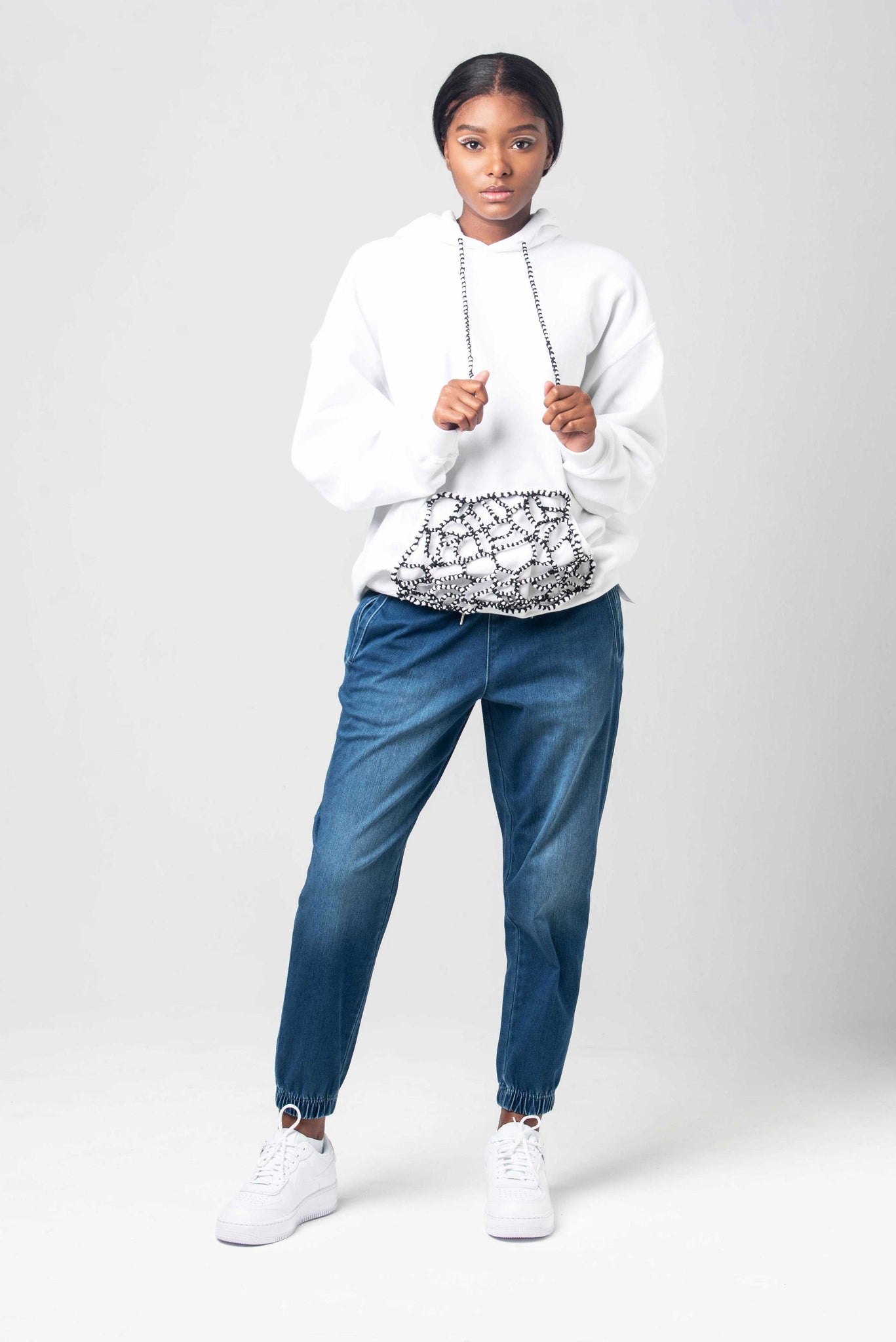 Hoodie With Stitched Pocket & Drawstrings