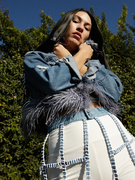 Ostrich Feather Denim Love Jacket